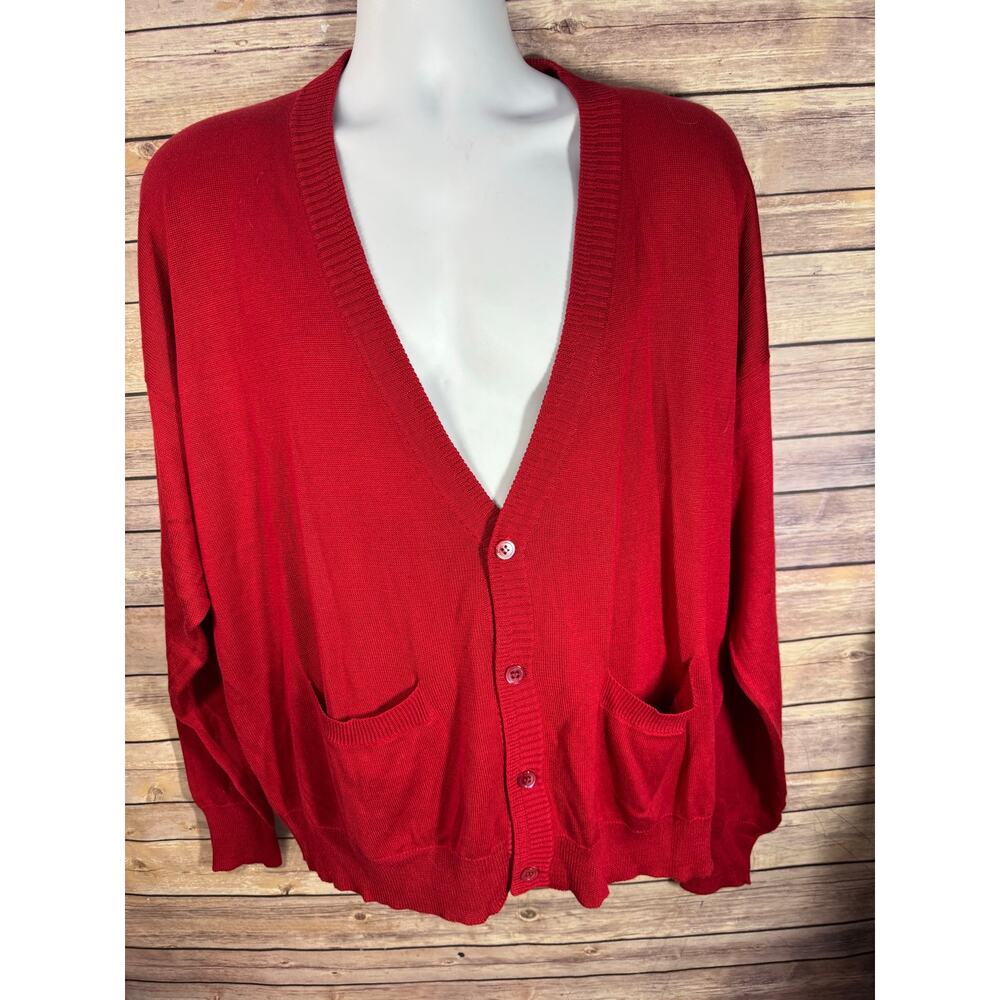 MEN GO SILK Cardigan Sweater — Mens 4XL Red 100% Silk - Vintage HONG KONG made